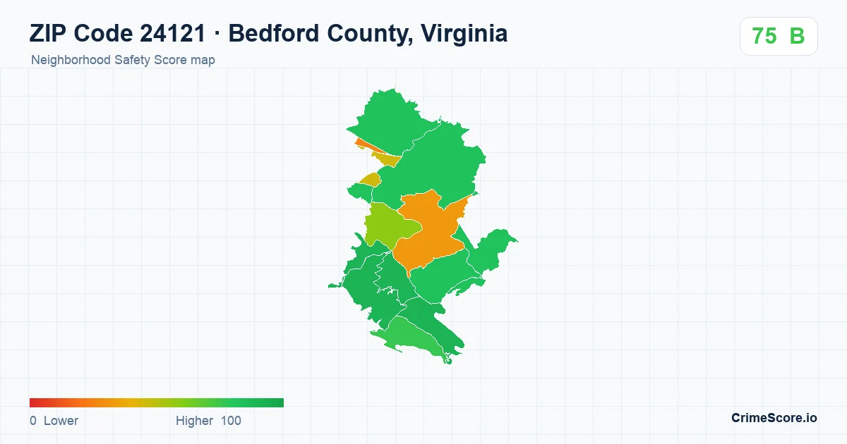 ZIP Code 24121 in Bedford County, Virginia neighborhood Safety Score map