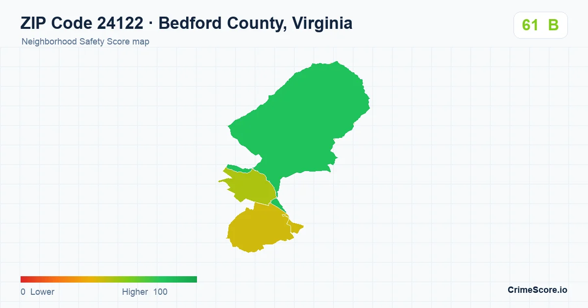 ZIP Code 24122 in Bedford County, Virginia neighborhood Safety Score map