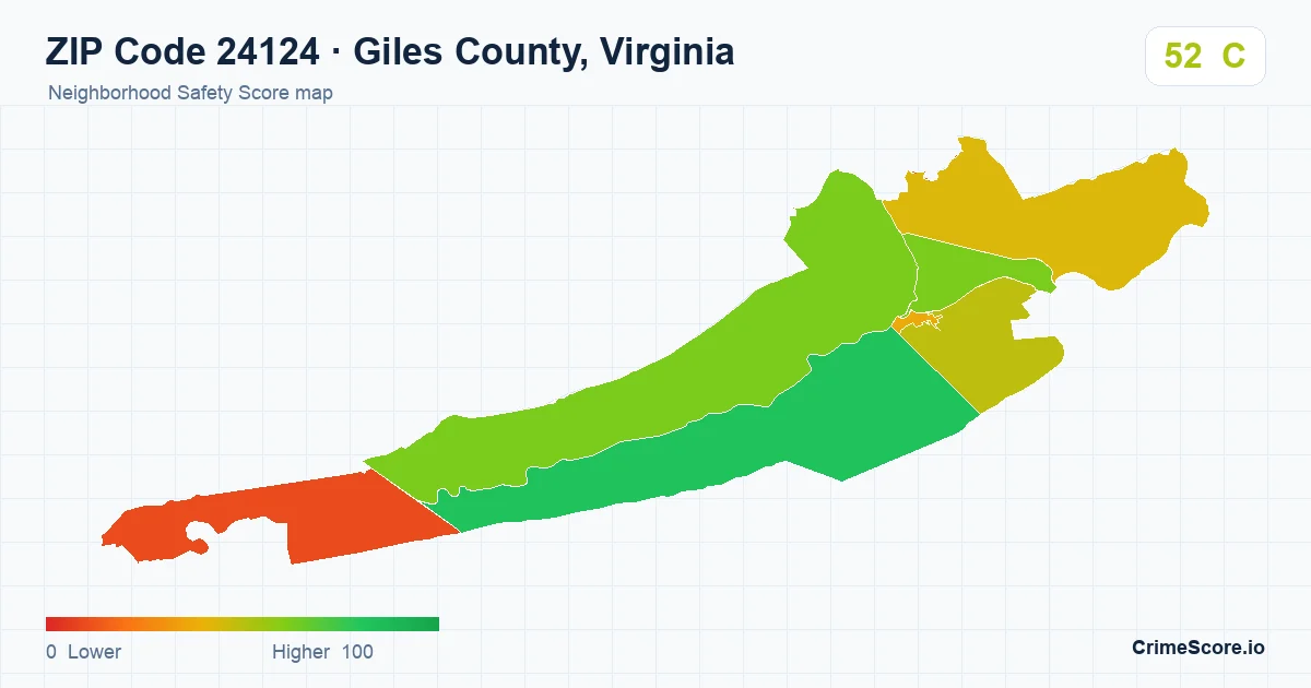 ZIP Code 24124 in Giles County, Virginia neighborhood Safety Score map