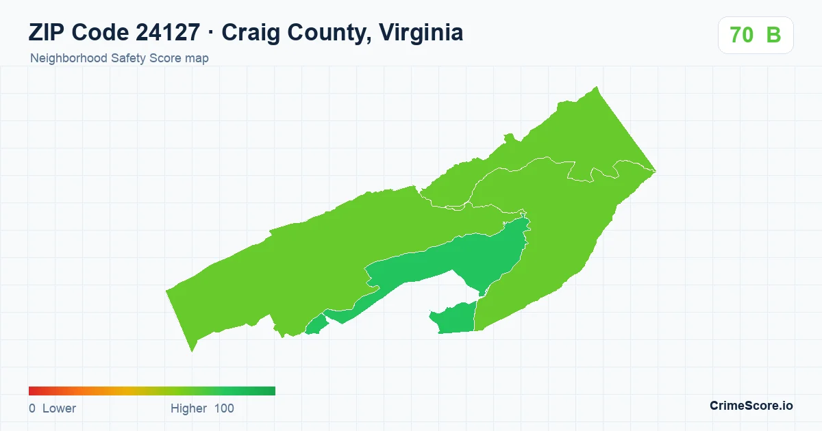 ZIP Code 24127 in Craig County, Virginia neighborhood Safety Score map