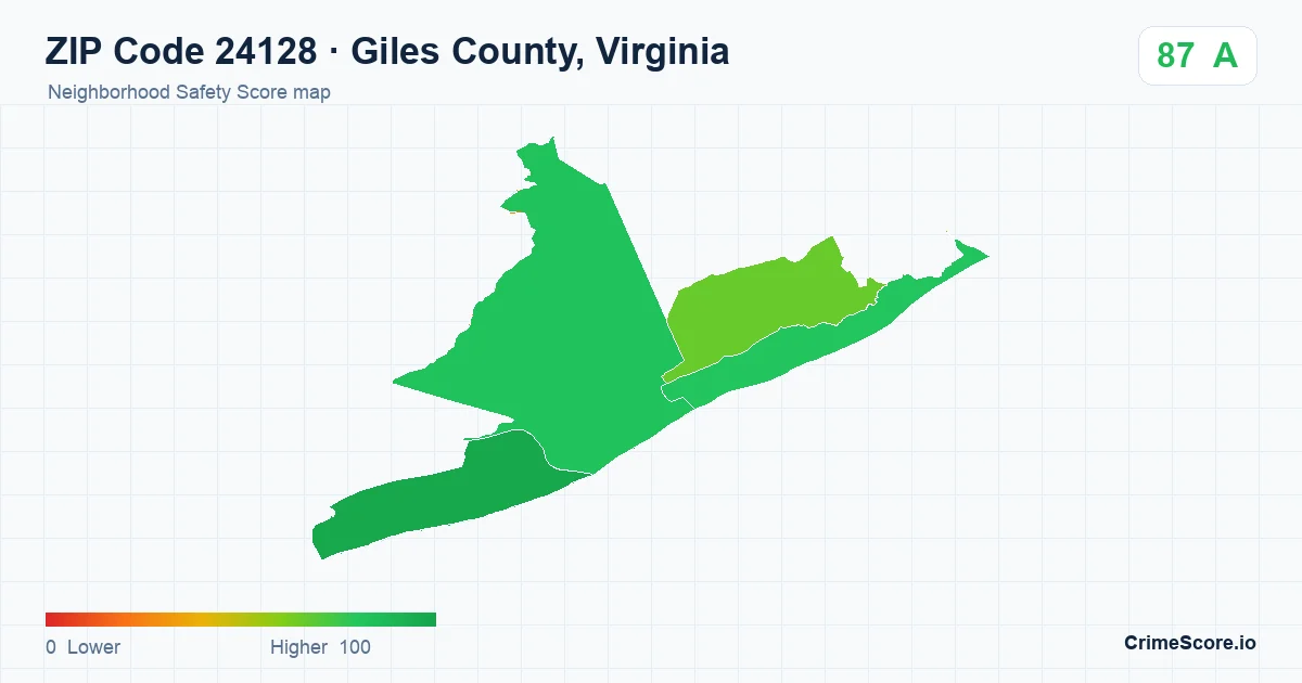 ZIP Code 24128 in Giles County, Virginia neighborhood Safety Score map