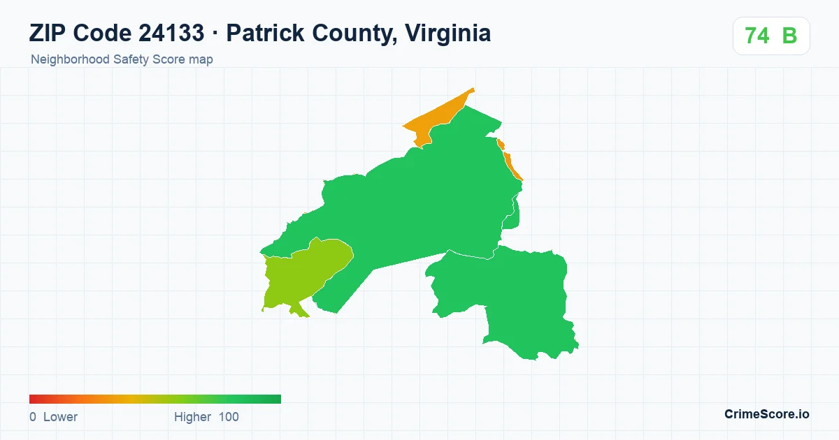 ZIP Code 24133 in Patrick County, Virginia neighborhood Safety Score map