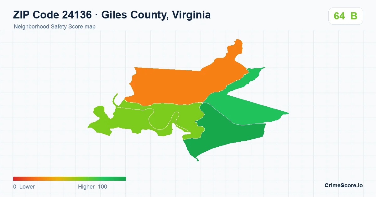 ZIP Code 24136 in Giles County, Virginia neighborhood Safety Score map