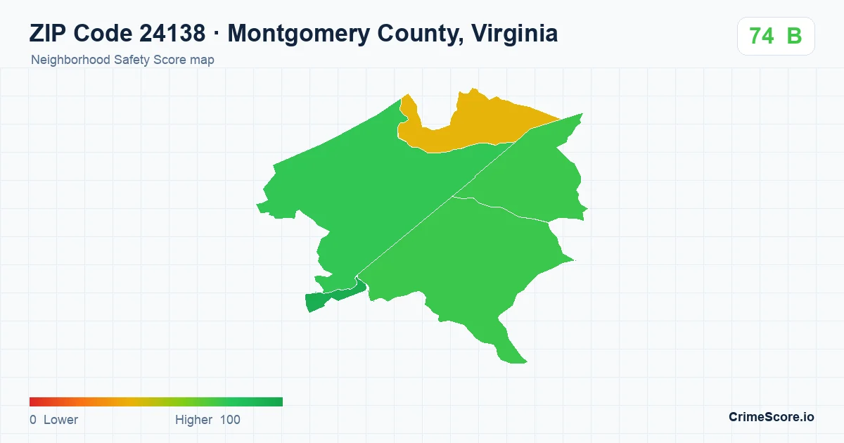 ZIP Code 24138 in Montgomery County, Virginia neighborhood Safety Score map