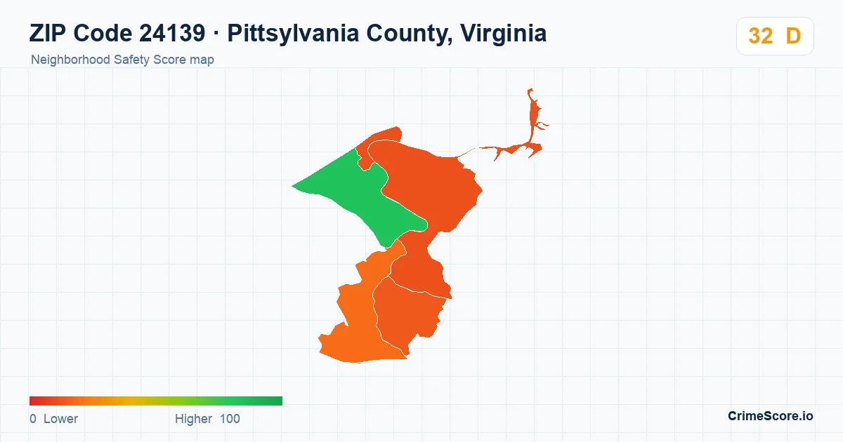 ZIP Code 24139 in Pittsylvania County, Virginia neighborhood Safety Score map