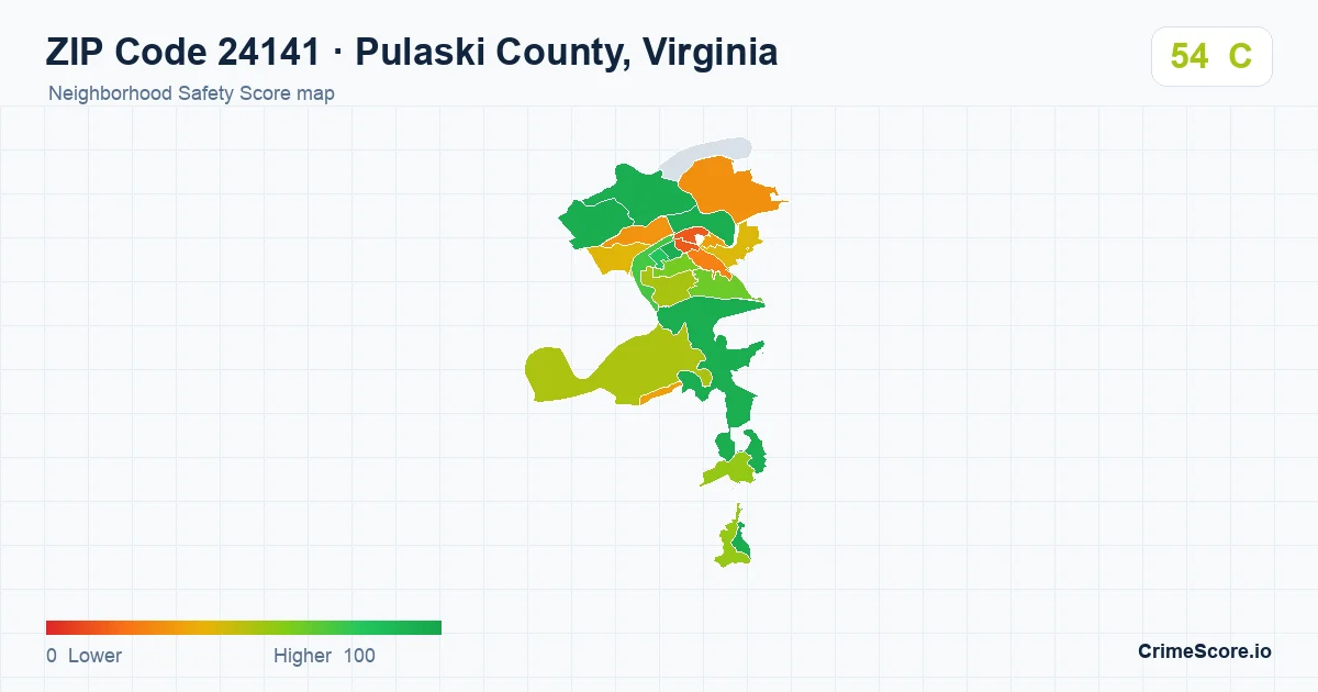 ZIP Code 24141 in Pulaski County, Virginia neighborhood Safety Score map