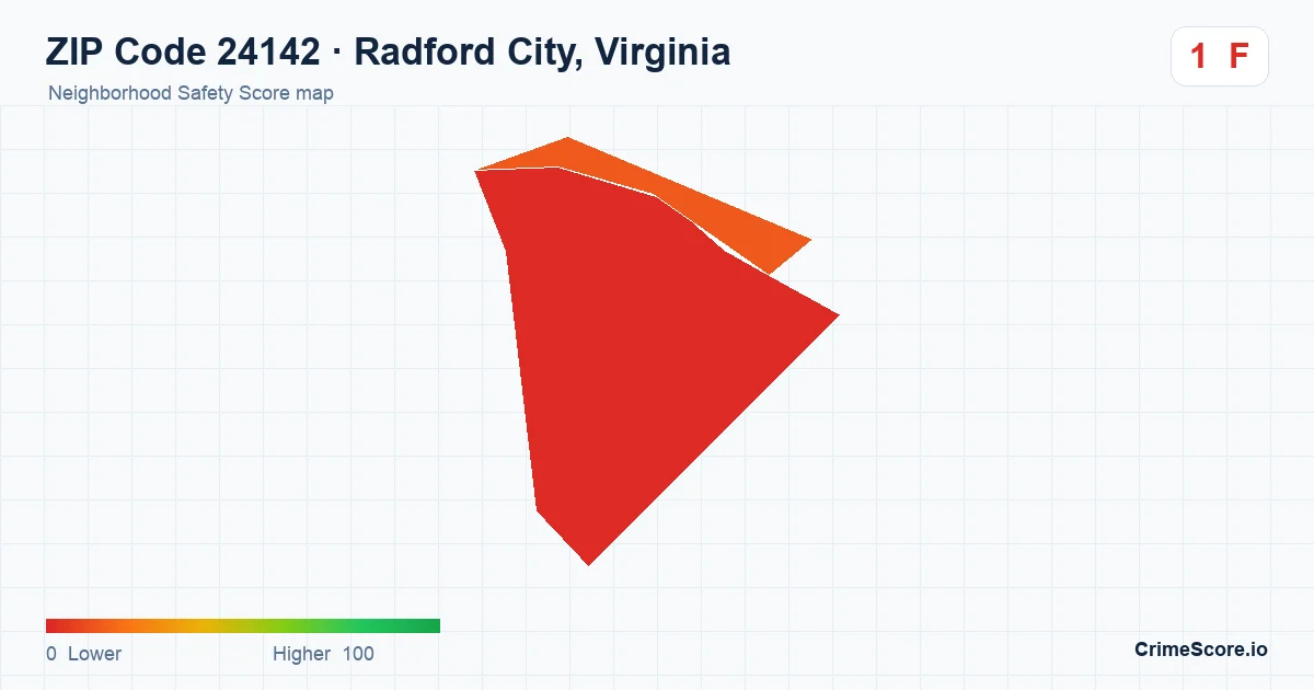 ZIP Code 24142 in Radford City, Virginia neighborhood Safety Score map