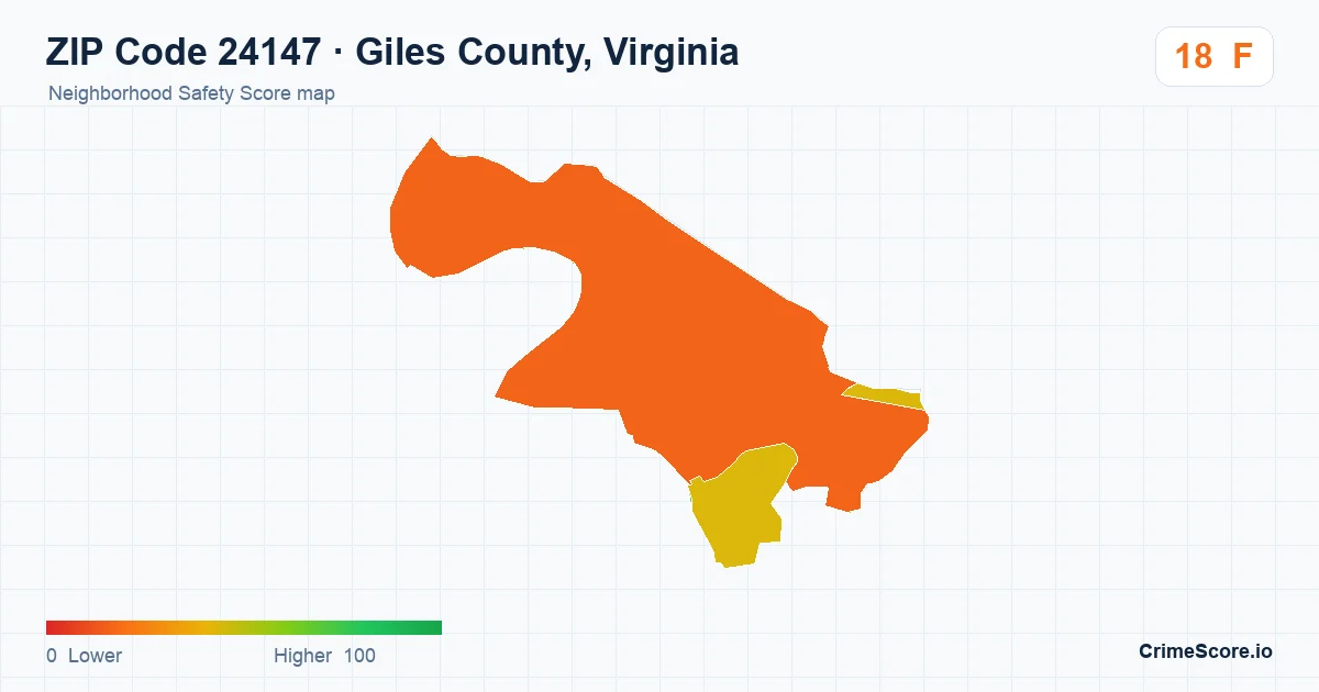 ZIP Code 24147 in Giles County, Virginia neighborhood Safety Score map