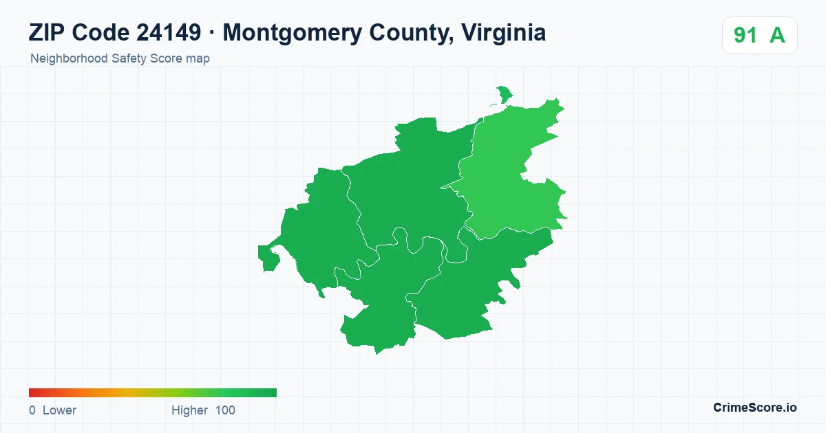 ZIP Code 24149 in Montgomery County, Virginia neighborhood Safety Score map