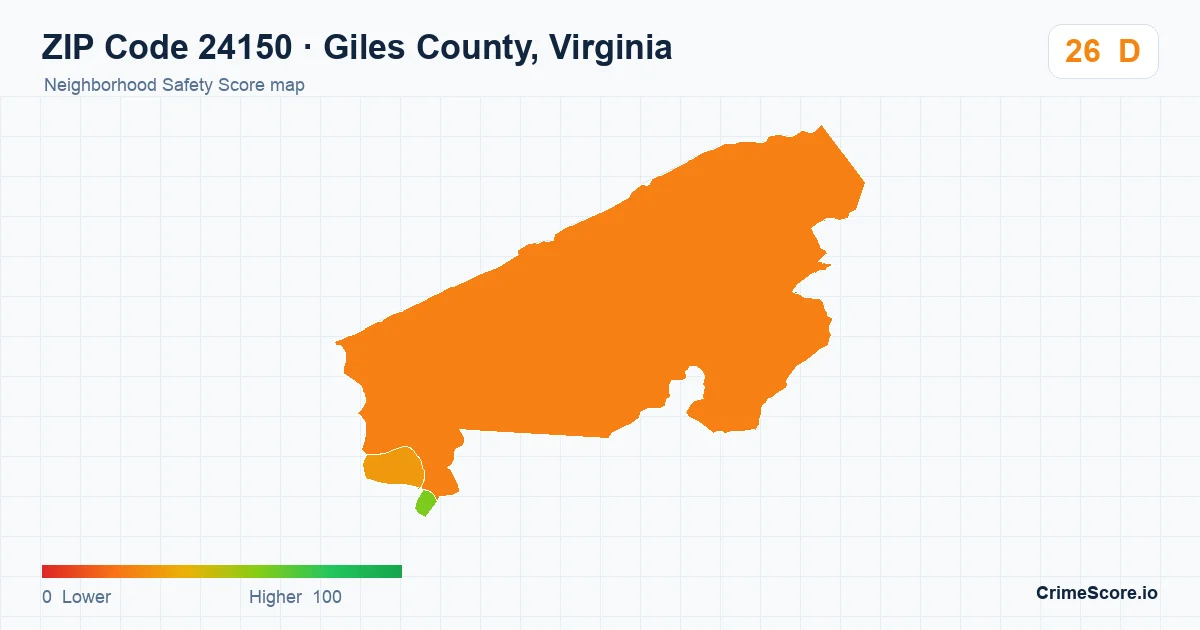 ZIP Code 24150 in Giles County, Virginia neighborhood Safety Score map