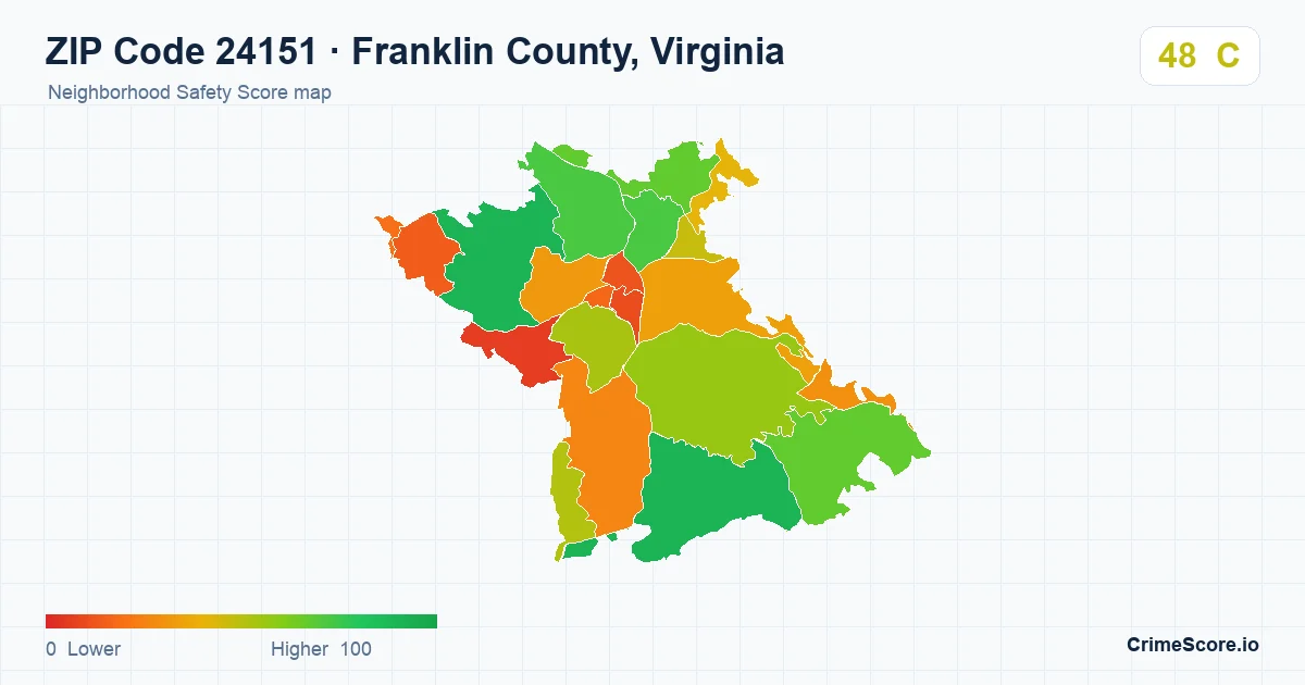 ZIP Code 24151 in Franklin County, Virginia neighborhood Safety Score map
