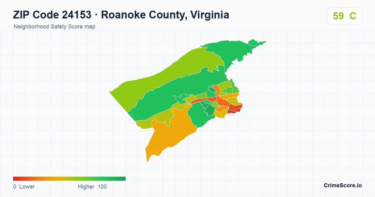 ZIP Code 24153 in Roanoke County, Virginia neighborhood Safety Score map