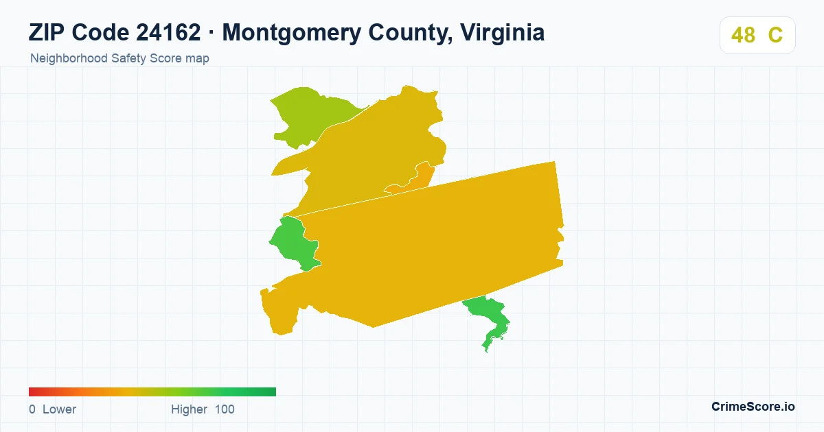 ZIP Code 24162 in Montgomery County, Virginia neighborhood Safety Score map