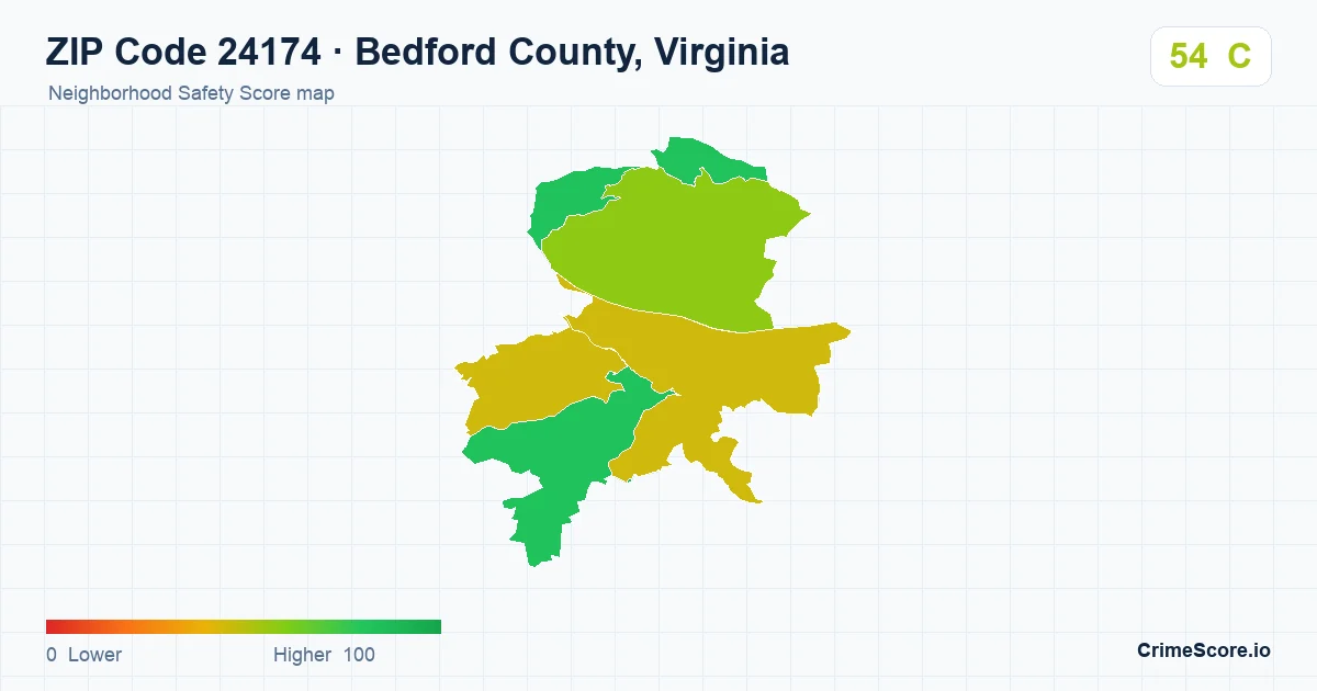 ZIP Code 24174 in Bedford County, Virginia neighborhood Safety Score map