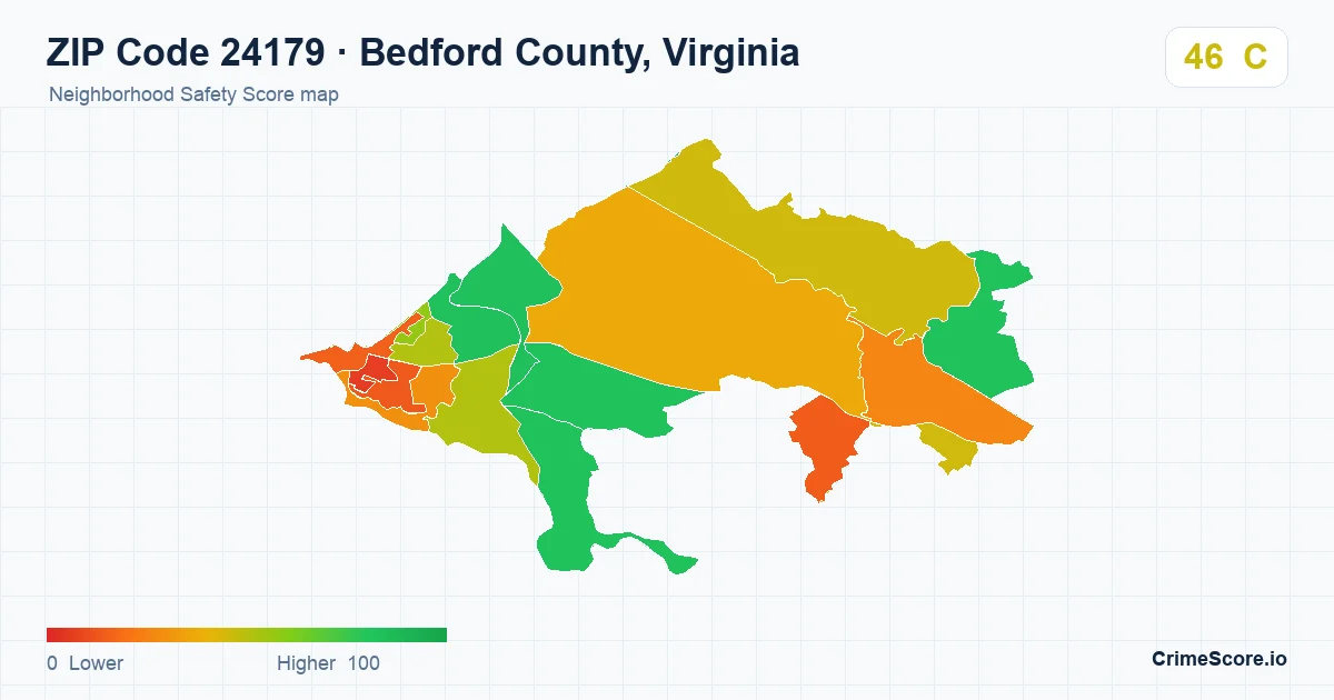 ZIP Code 24179 in Bedford County, Virginia neighborhood Safety Score map