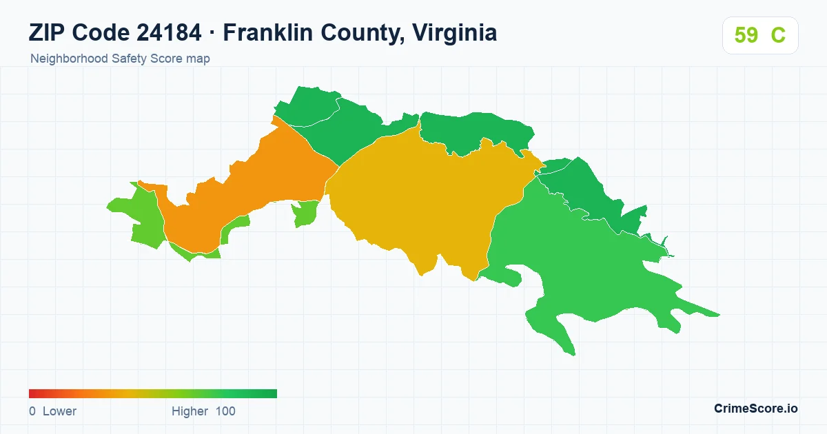 ZIP Code 24184 in Franklin County, Virginia neighborhood Safety Score map