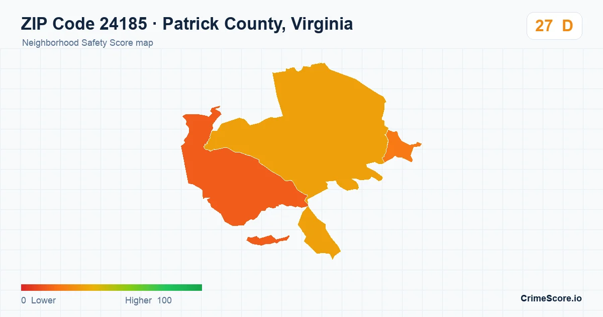ZIP Code 24185 in Patrick County, Virginia neighborhood Safety Score map