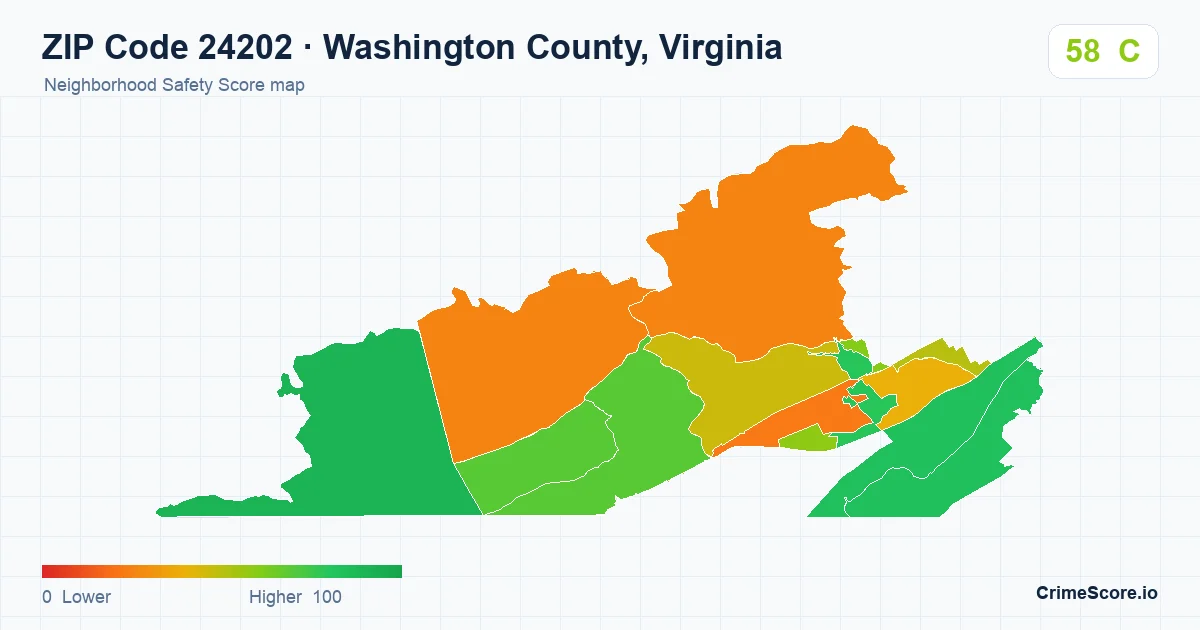 ZIP Code 24202 in Washington County, Virginia neighborhood Safety Score map