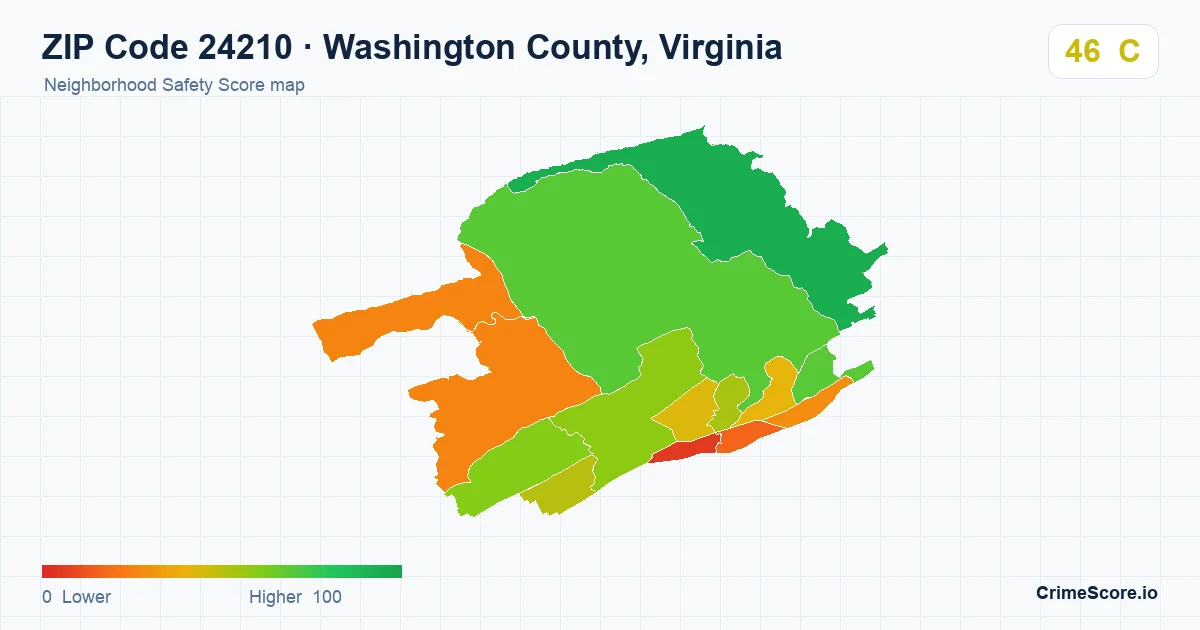 ZIP Code 24210 in Washington County, Virginia neighborhood Safety Score map