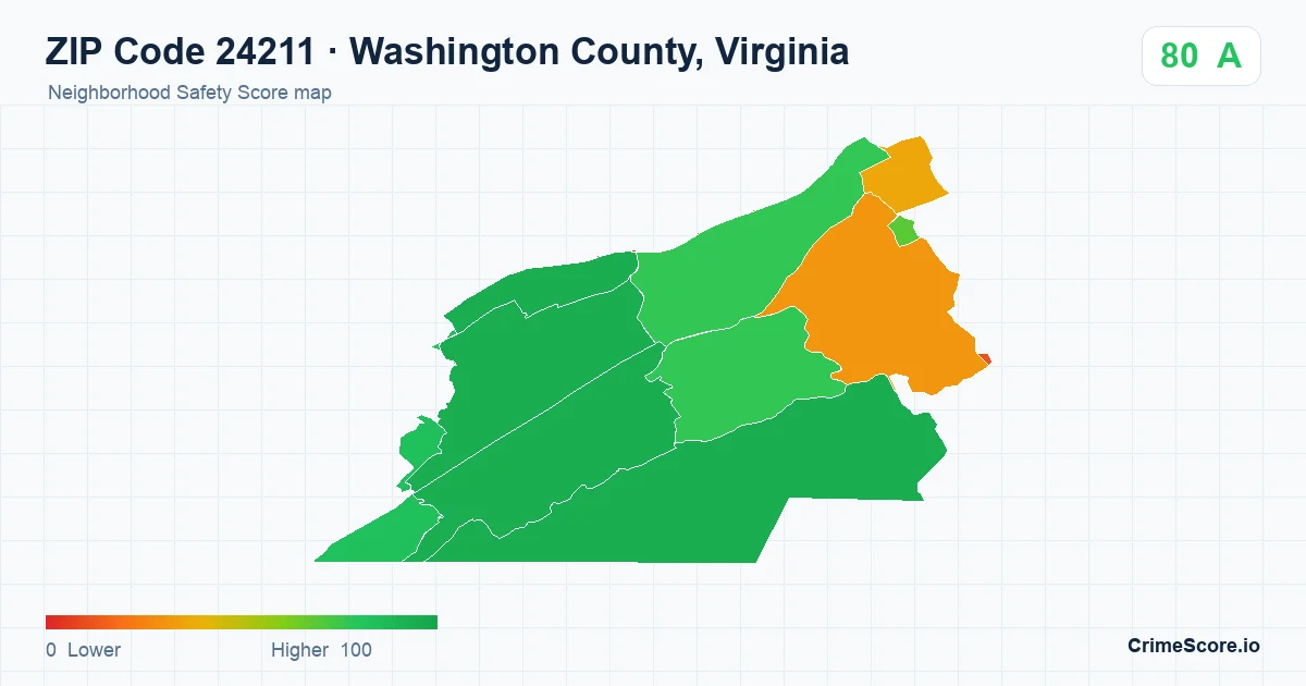 ZIP Code 24211 in Washington County, Virginia neighborhood Safety Score map