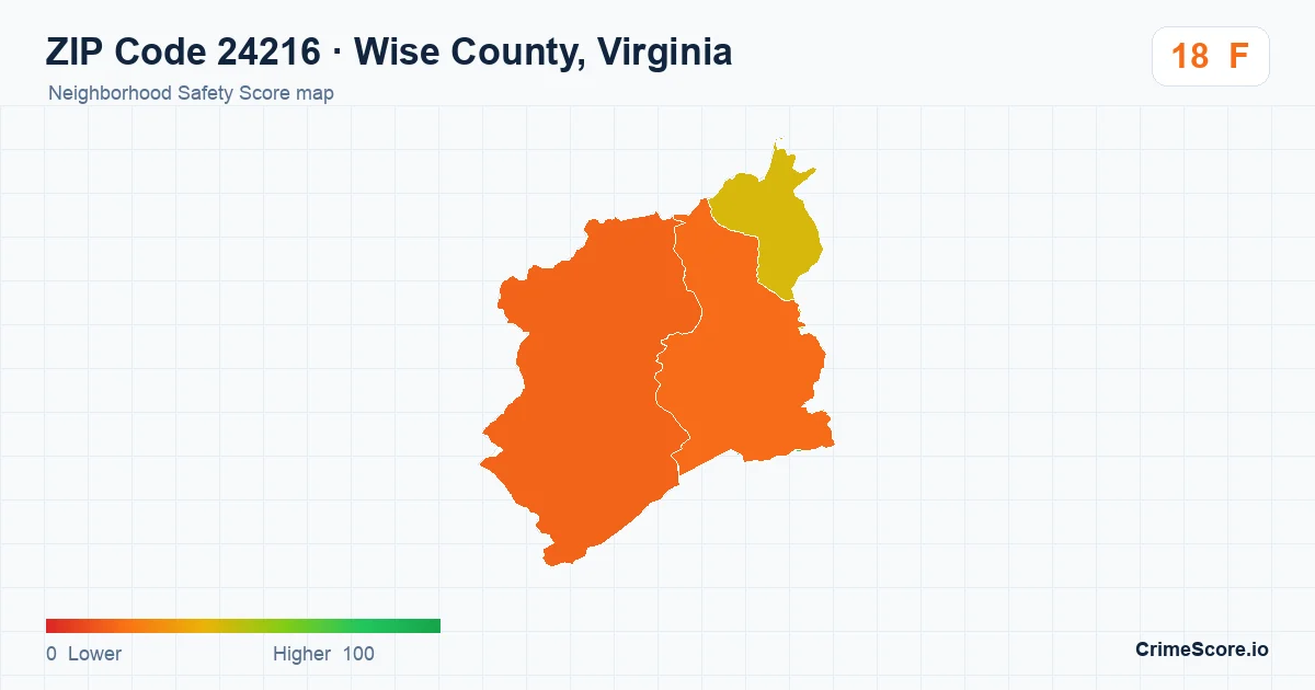 ZIP Code 24216 in Wise County, Virginia neighborhood Safety Score map