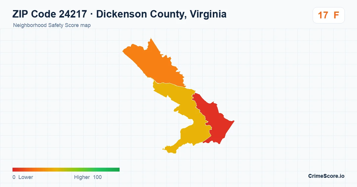 ZIP Code 24217 in Dickenson County, Virginia neighborhood Safety Score map