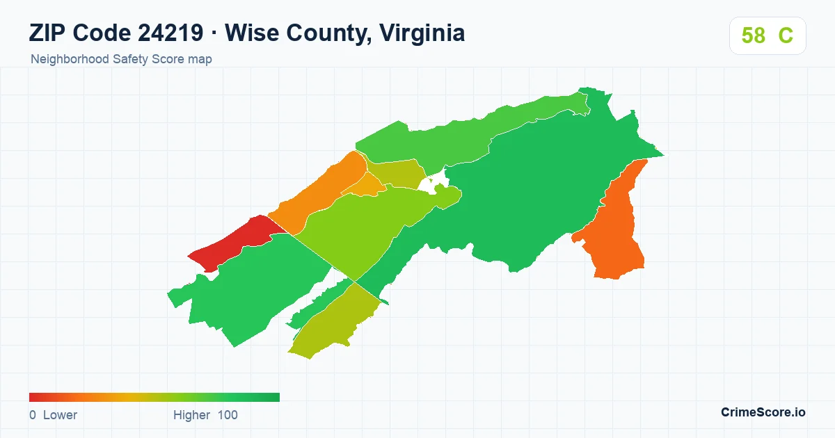 ZIP Code 24219 in Wise County, Virginia neighborhood Safety Score map