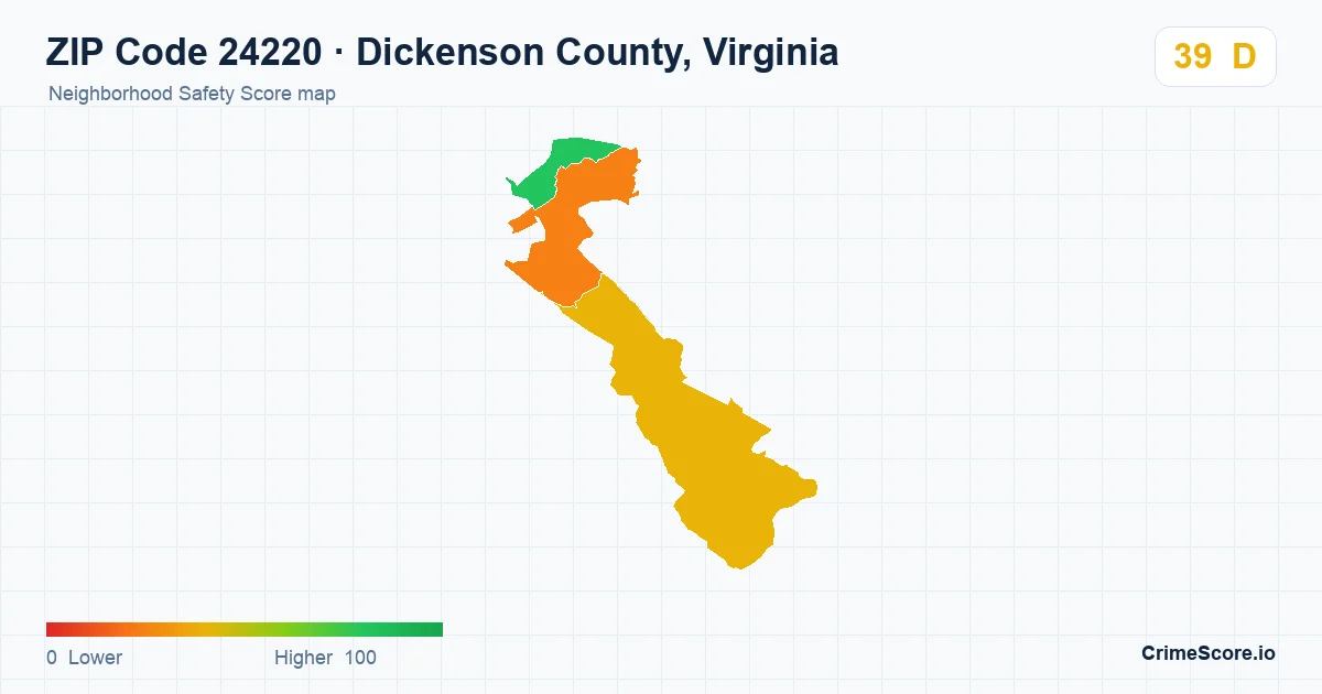 ZIP Code 24220 in Dickenson County, Virginia neighborhood Safety Score map