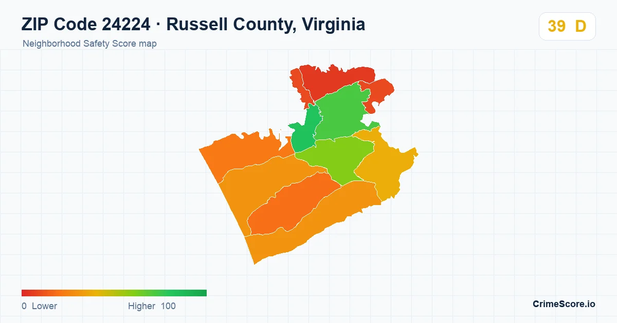 ZIP Code 24224 in Russell County, Virginia neighborhood Safety Score map