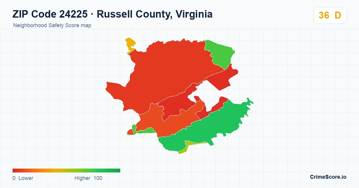 ZIP Code 24225 in Russell County, Virginia neighborhood Safety Score map
