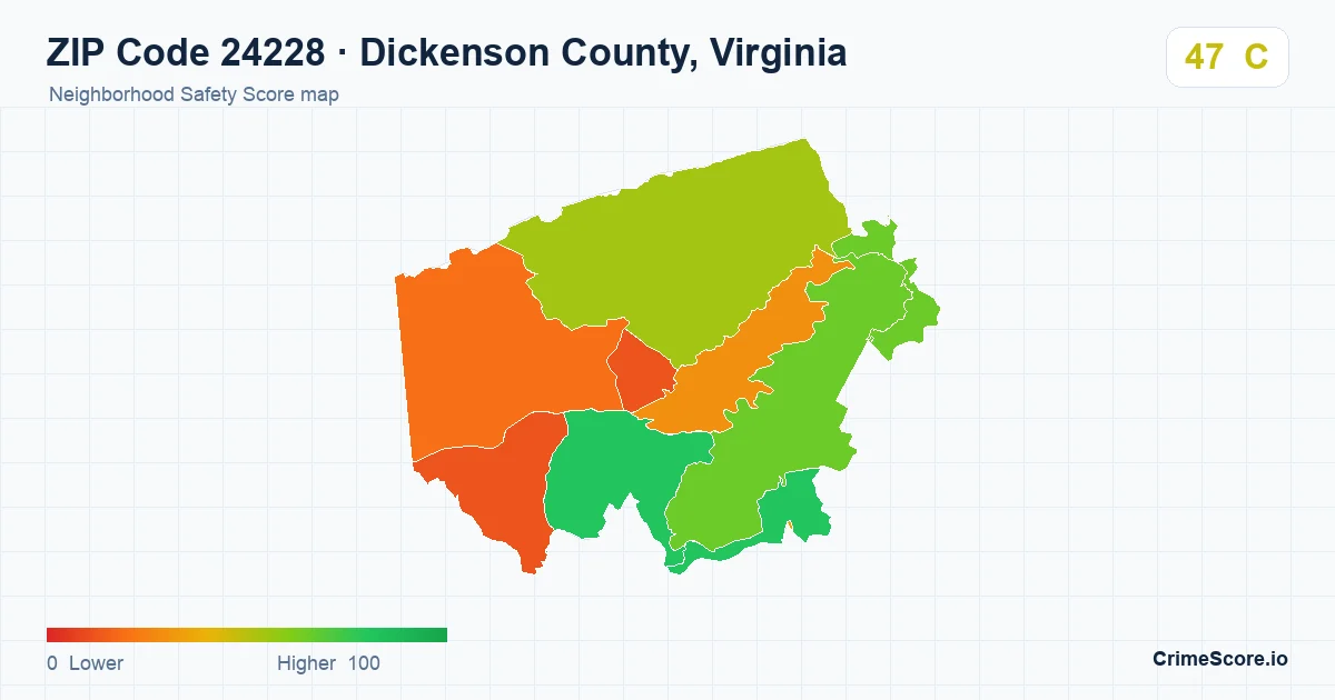 ZIP Code 24228 in Dickenson County, Virginia neighborhood Safety Score map