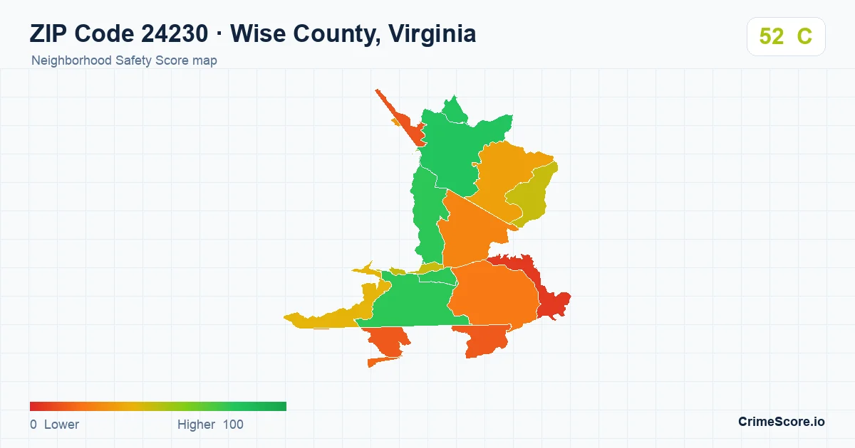 ZIP Code 24230 in Wise County, Virginia neighborhood Safety Score map