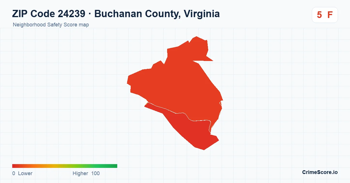 ZIP Code 24239 in Buchanan County, Virginia neighborhood Safety Score map