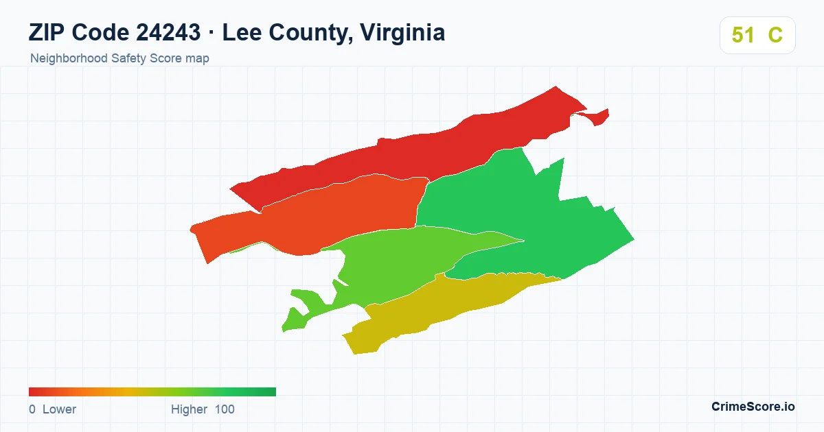 ZIP Code 24243 in Lee County, Virginia neighborhood Safety Score map