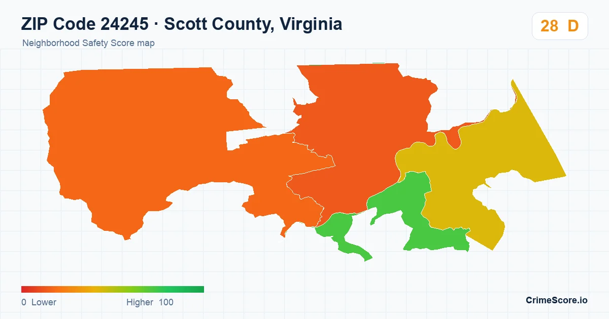 ZIP Code 24245 in Scott County, Virginia neighborhood Safety Score map