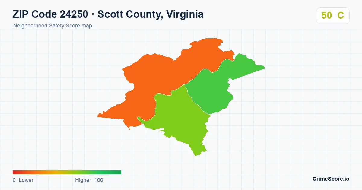 ZIP Code 24250 in Scott County, Virginia neighborhood Safety Score map