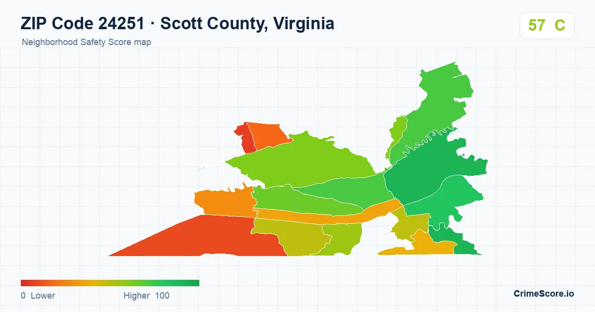 ZIP Code 24251 in Scott County, Virginia neighborhood Safety Score map