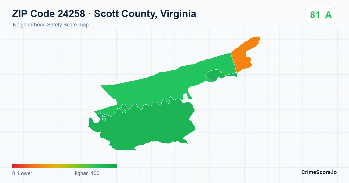 ZIP Code 24258 in Scott County, Virginia neighborhood Safety Score map