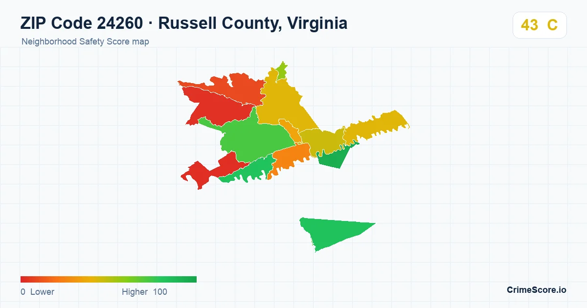 ZIP Code 24260 in Russell County, Virginia neighborhood Safety Score map