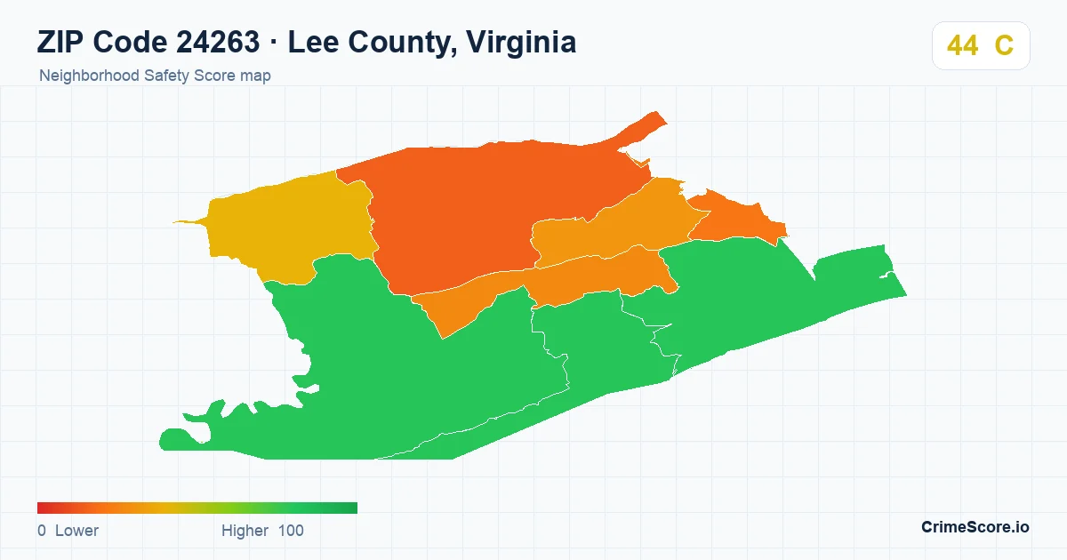 ZIP Code 24263 in Lee County, Virginia neighborhood Safety Score map