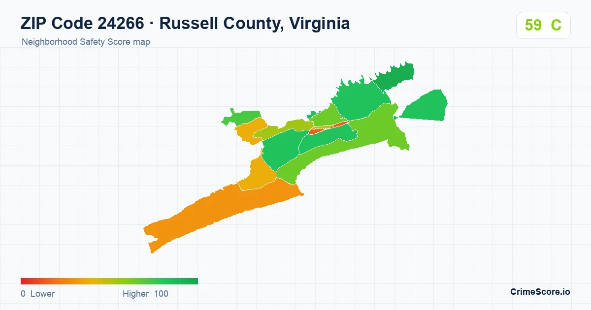 ZIP Code 24266 in Russell County, Virginia neighborhood Safety Score map