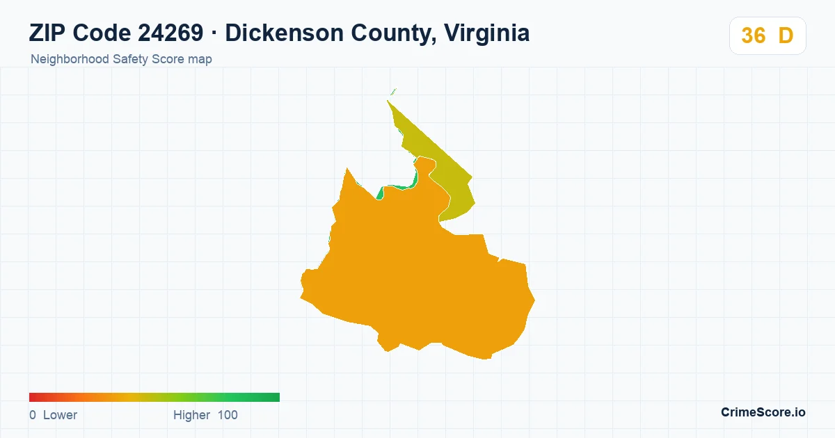 ZIP Code 24269 in Dickenson County, Virginia neighborhood Safety Score map