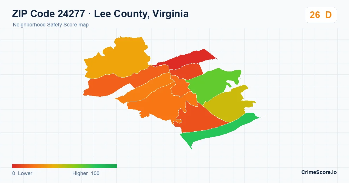 ZIP Code 24277 in Lee County, Virginia neighborhood Safety Score map