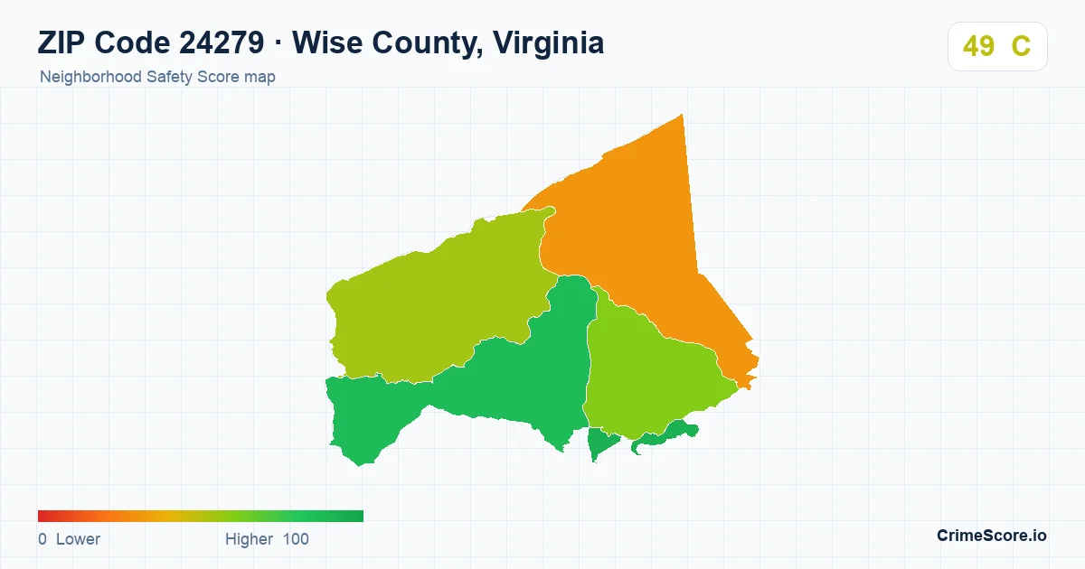 ZIP Code 24279 in Wise County, Virginia neighborhood Safety Score map