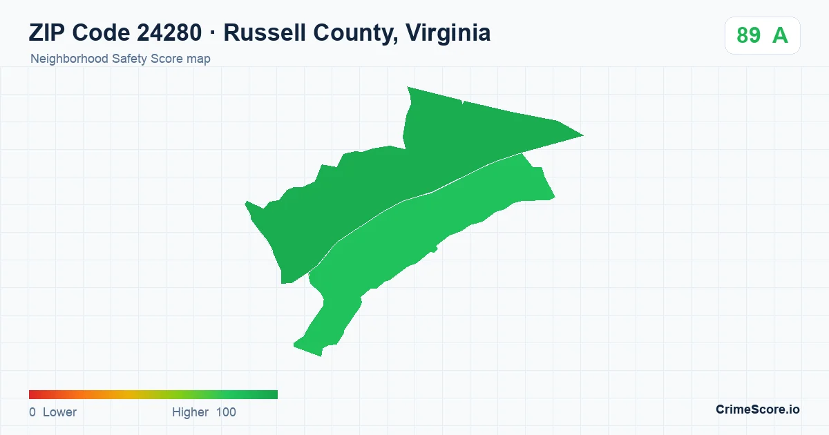 ZIP Code 24280 in Russell County, Virginia neighborhood Safety Score map