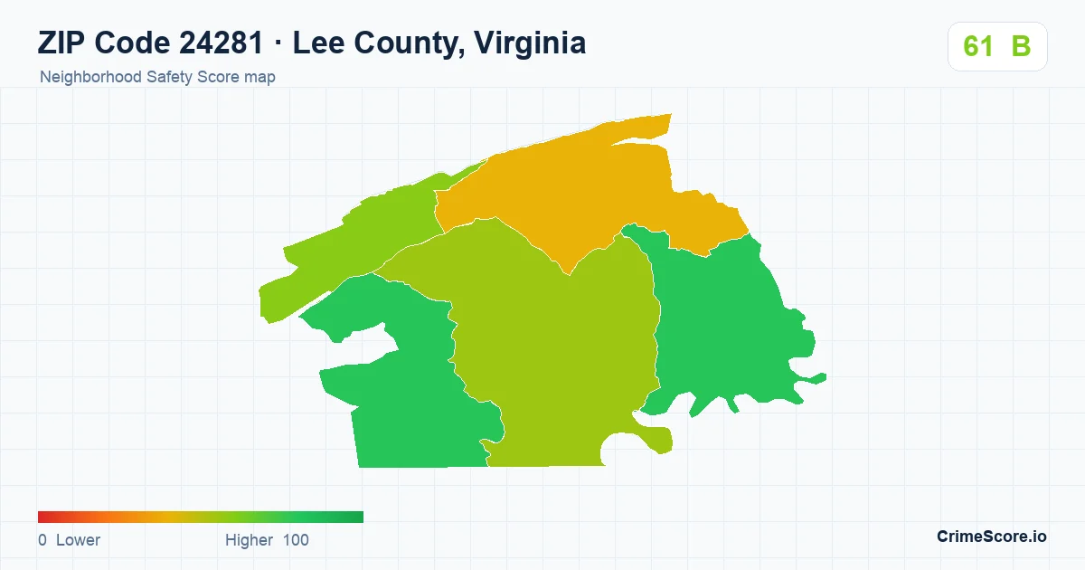 ZIP Code 24281 in Lee County, Virginia neighborhood Safety Score map
