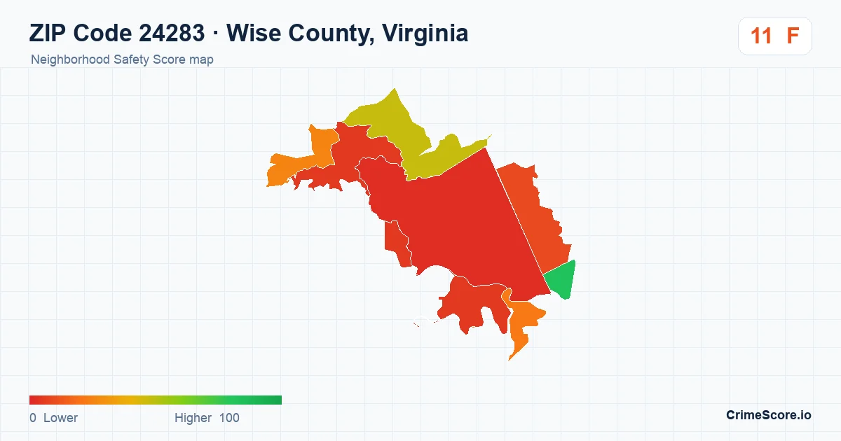 ZIP Code 24283 in Wise County, Virginia neighborhood Safety Score map