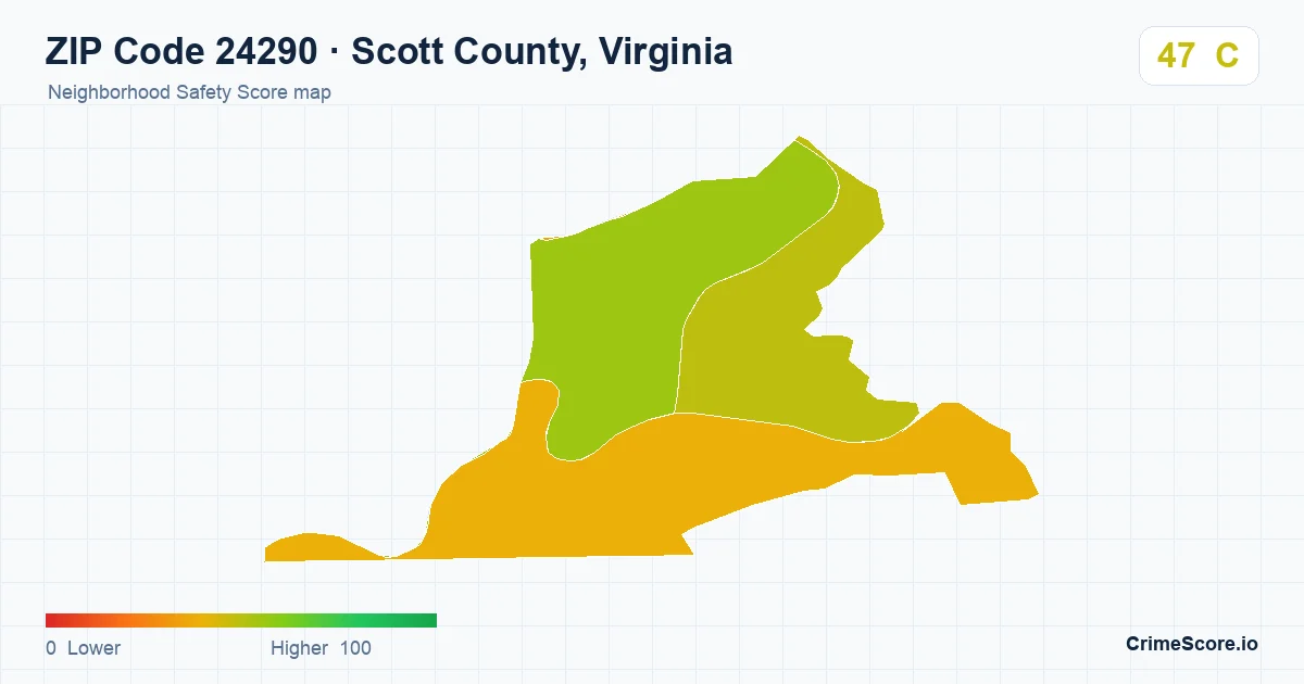 ZIP Code 24290 in Scott County, Virginia neighborhood Safety Score map