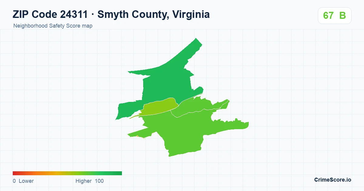 ZIP Code 24311 in Smyth County, Virginia neighborhood Safety Score map