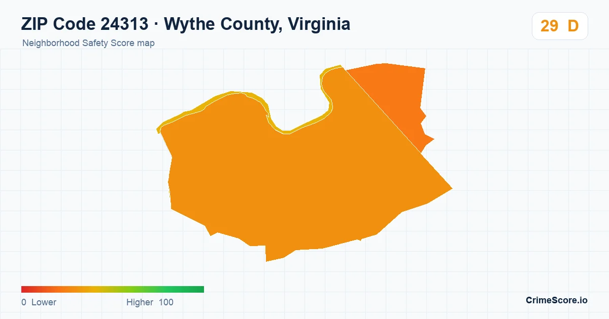 ZIP Code 24313 in Wythe County, Virginia neighborhood Safety Score map